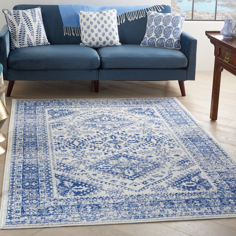 Bungalow Rose Concow Power Loom Performance Blue/White Rug & Reviews